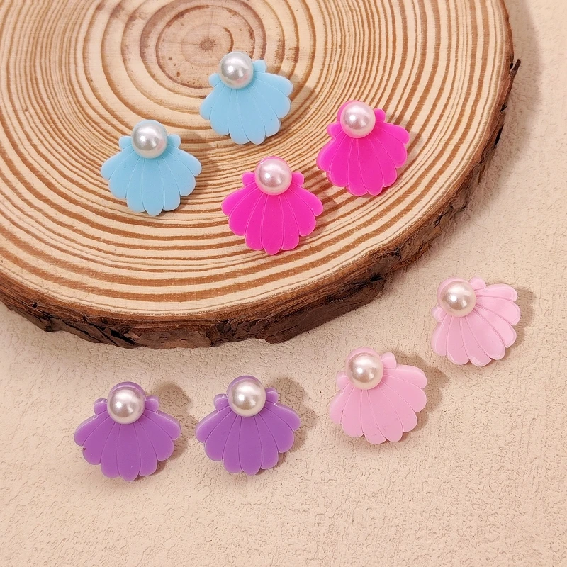 

KUGUYS Pearl Shell Stud Earrings for Women Blue Pink Acrylic Funky Jewelry Cute Accessories