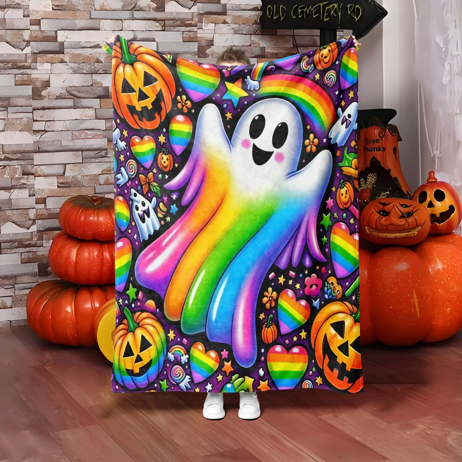 1PC Halloween Decke Regenbogen Geist Kürbis Schädel Herzen Dünne Decke Geschenke für Couch Bett Auto Hause Camping alle saison verwenden