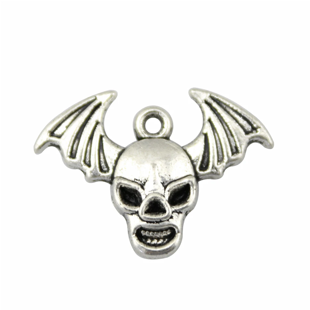 20pcs/lot 22x16mm Angel Wing Skull Charms For Jewelry Making Antique Silver Color 0.87x0.63inch