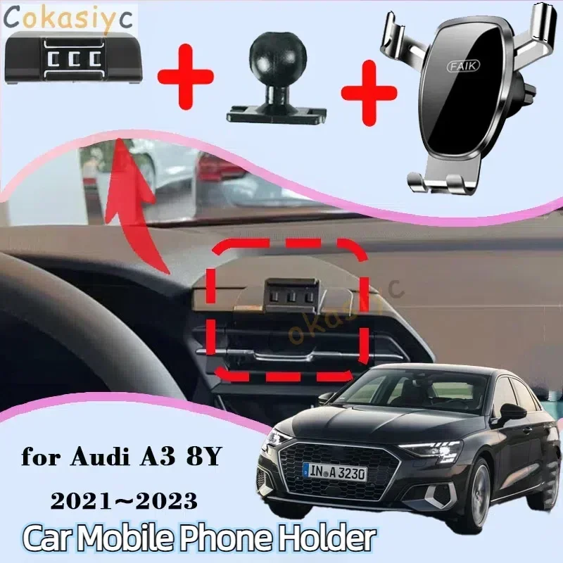 Car Mobile Phone Holder For Audi A3 S3 RS 3 8Y 2021~2023 360 Degree Rotating GPS Special Navigation Mount Support Accessories