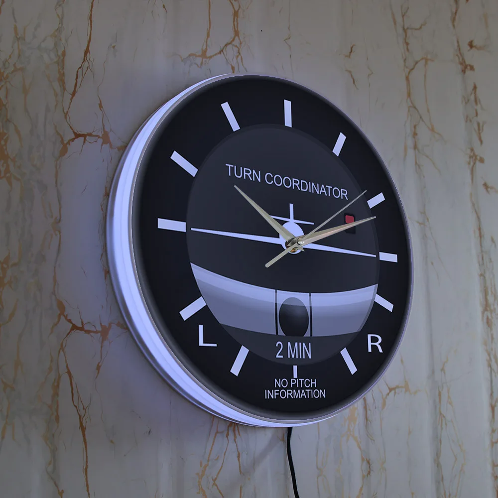 Reloj de pared de diseño moderno con indicador de giro de piloto, luz LED de fondo, avión, decoración del hogar, luz nocturna