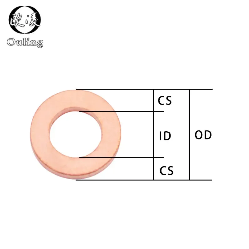 Arruela de cobre da selagem da gaxeta, arruela do barco, encaixe liso do anel do selo, DIN7603, M6, M8, M10, M12, M14, M16, M18, M20, T3, 5 PCes