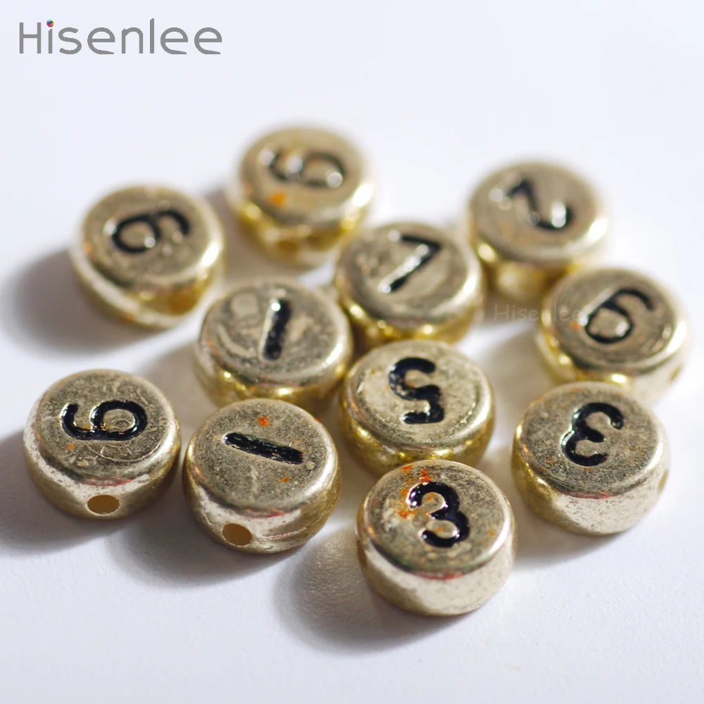 Classic Golden Vintage 4x7MM Oblate Round Arabic Numerals Letter Interval Beads Random Letter Loose Bead DIY