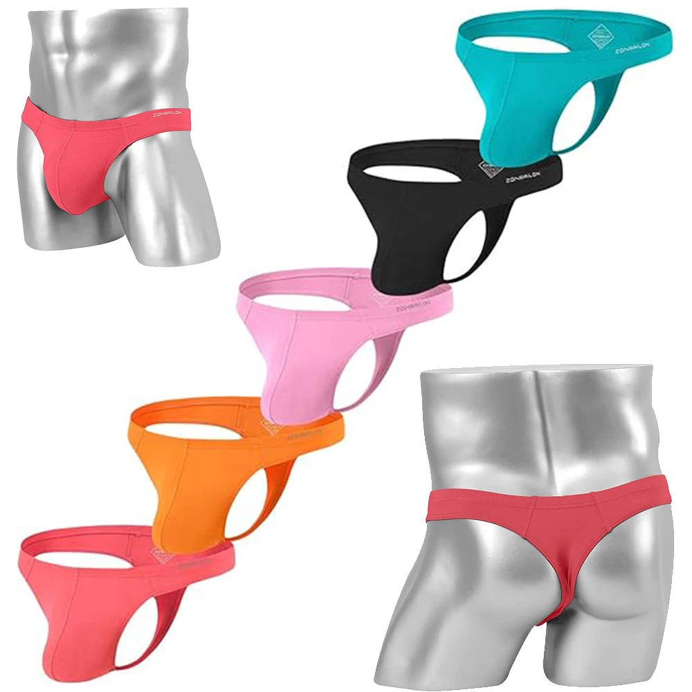 

ZONBAILON 5 Pack Men's G String Low Rise Bamboo Fiber Soft Thong Underwear T Back For Men Pack