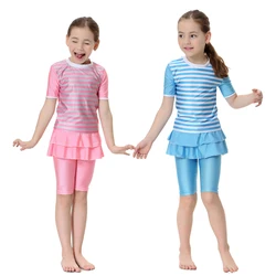 Muslim Swimwear Children's Swimsuit Girls Short Sleeve Beachwear Swimming Clothing Modest Suits Summer Fashion Burkinis for Kids