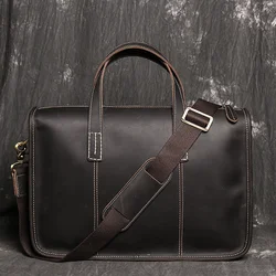 Männer Echte Leder Aktentasche Messenger Tasche 14 Zoll Laptop Tasche Männlichen Dunkelbraun Büro Business Tasche Executive Aktentasche