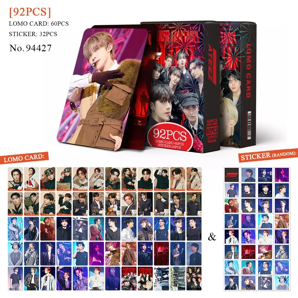 92 tarjetas y pegatinas Kpop ATEEZ Lomo, tarjetas postales de la gira mundial en tu fantasía, tarjetas fotográficas ATEEZ