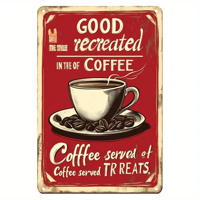 Room Decor 1pc Vintage Coffee Lovers Metal  Sign, 8x12inch Retro Wall Art, Durable Iron Plaque with 4 Hanging Pin Holes for Home