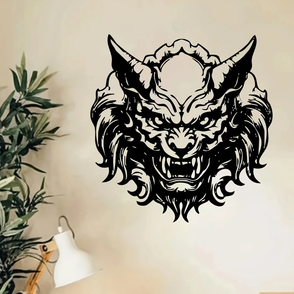 CIFBUY Metal Wall Art Japanese Oni Mask Silhouette Iron Craft Waterproof Home Decor Cool Black Hanging Sign for Living Room