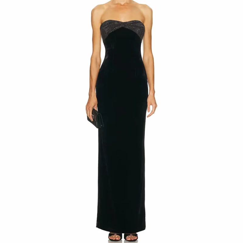 

Women's dress Spring 2026 new velvet sleeveless dress Sexy backless long dress Sparkling rhinestone Party dresses Evening dress