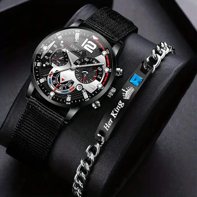 2Pc Men's Quartz Watch, Gifts For Parties, Valentine's Day, New Year's Day, Halloween, And For Friends And Family