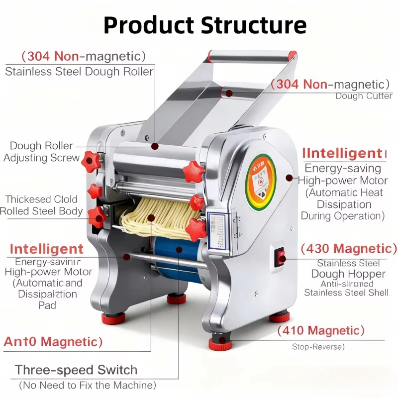 Small commercial automatic electric stainless steel noodle machine, suitable for hand-pulled noodles, pasta, and flour machines