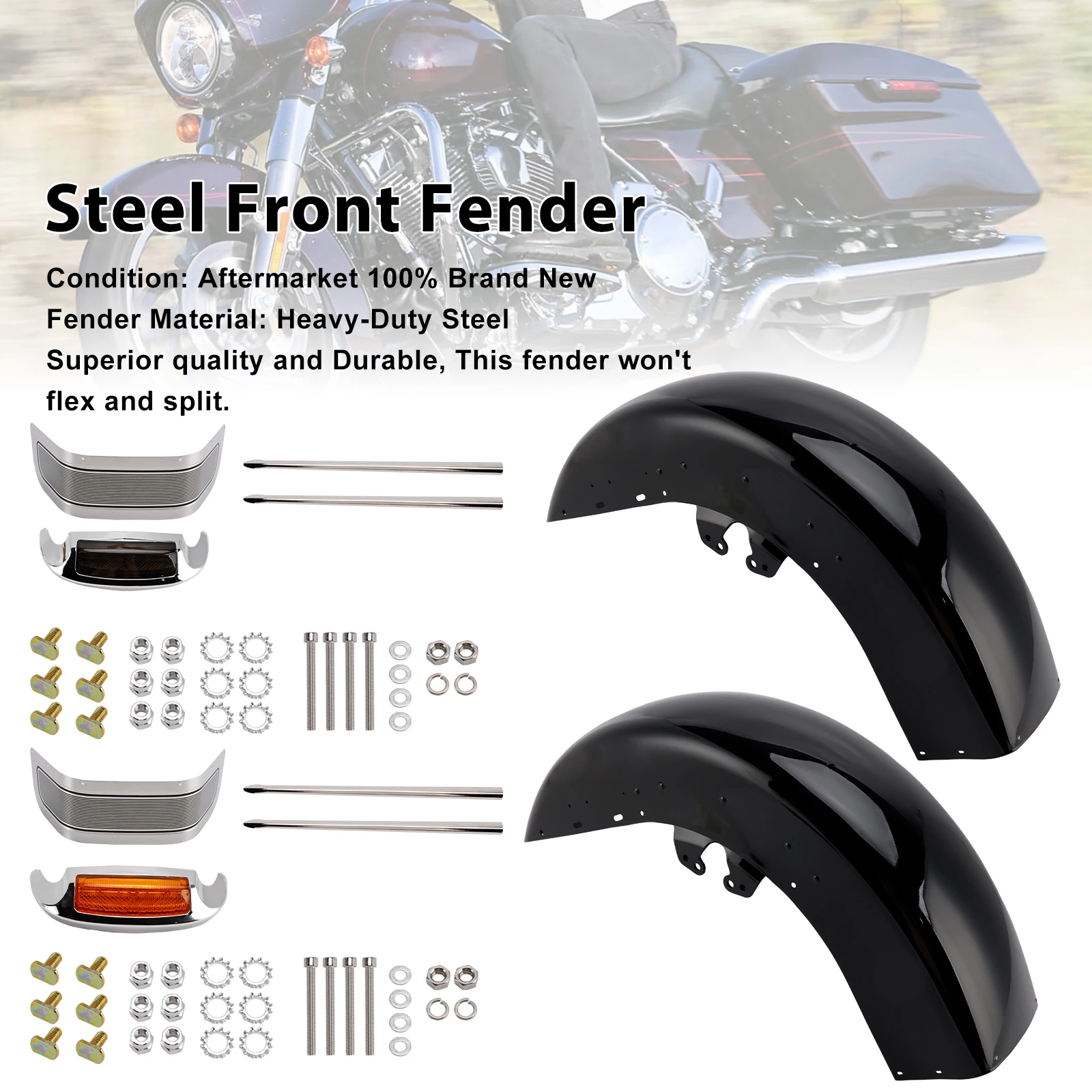 Topteng Steel Front Fender Mudguard For Touring Electra Glide Ultra Limited 2014-2024