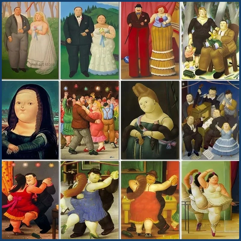 Póster de la Famosa Pintura al Óleo de Fernando Botero, Pareja Gordita Bailando, Pintura en Lienzo, Arte Mural para la Sala de Estar