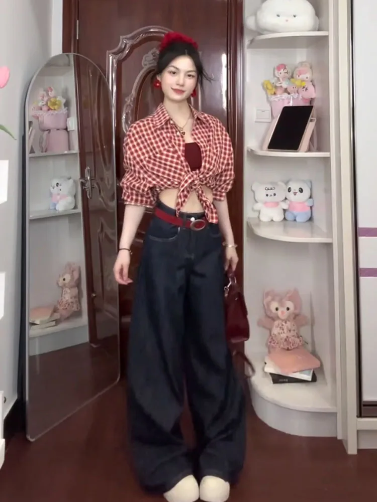 

American Sle Long Sve irt Women Loose Fit Summer New Plaid Slimming Sun Protection Outerwear Top