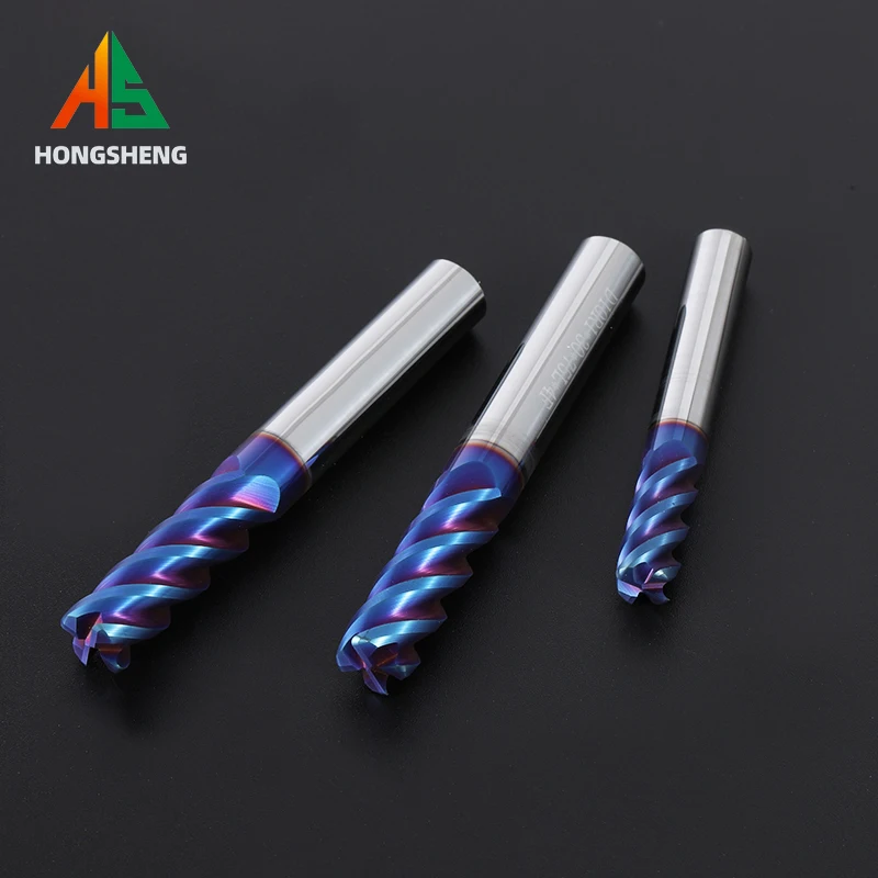 Solid Carbide Corner Radius End Mills HRC65 4 Flutes Nano Blue Coating CNC Tools HRC65 Endmills R0.5 R1~8 Surface Machining