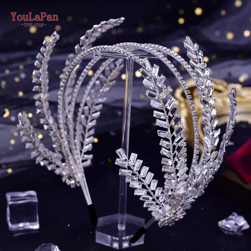 YouLaPan مسابقة تاج أنيق عقال لامعة حجر الراين الشعر هوب الفاخرة الزفاف الزفاف أغطية الرأس مأدبة إكسسوارات الشعر HP479