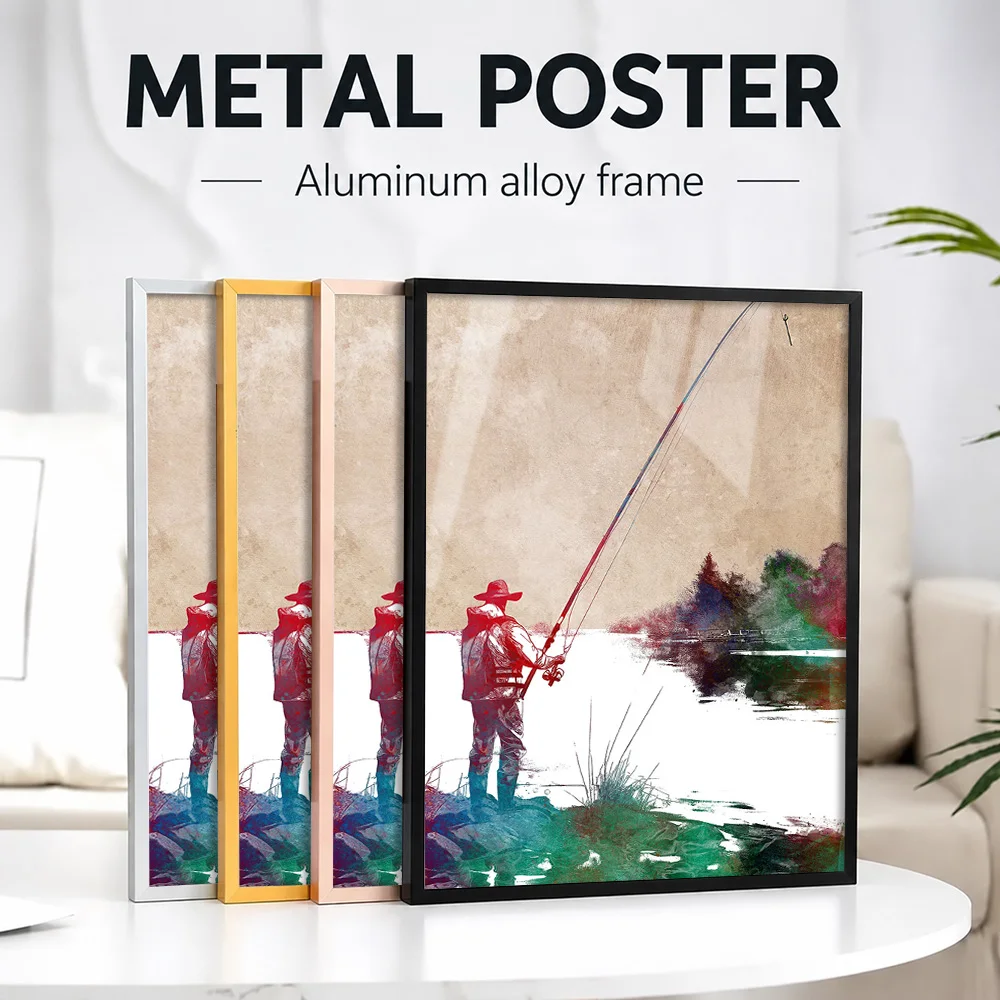 Sport Fishing Framed Aluminum Metal Poster Customized Photo Vibrant Champion Style Wall Art For Gym And Office Teammate Gift