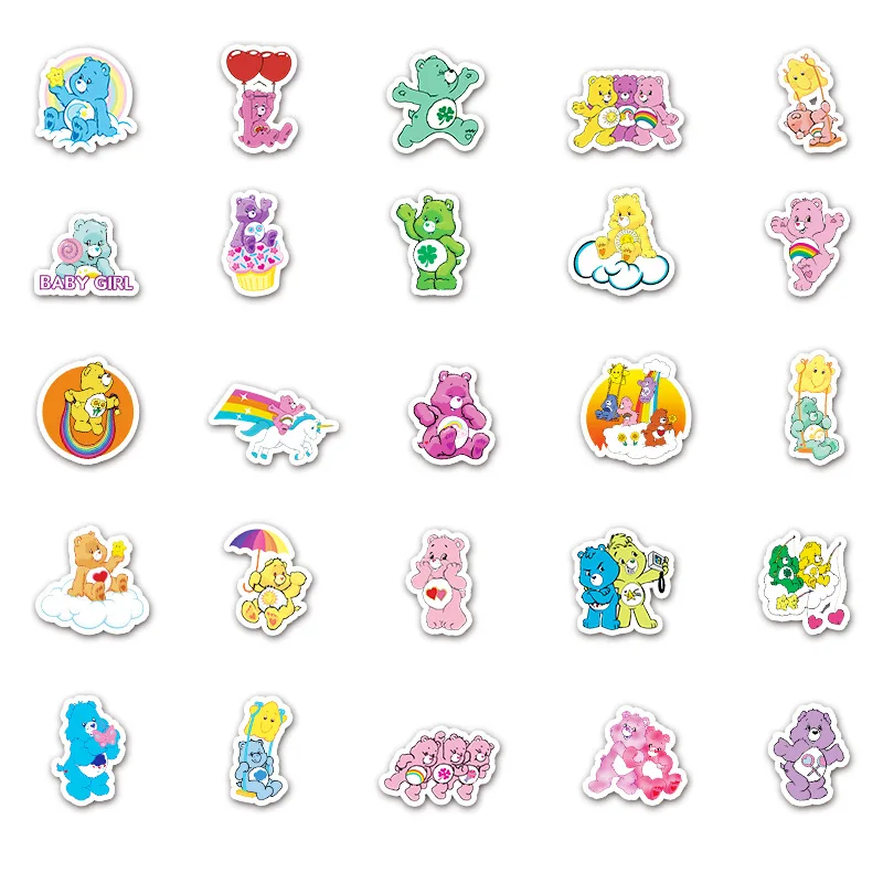 50pcs The Care Bears Cute Bear Cartoon Animation Graffiti Sticker Water Cup Laptop Luggage Desktop Stationery Decorative Sticker