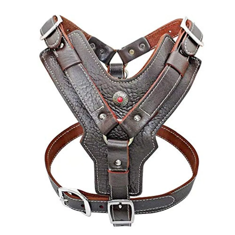 

Durable Leather Dog Harness for Medium and Large Dogs Adjustable Comfortable Design with Strong Metal Buckles and Handle for Da