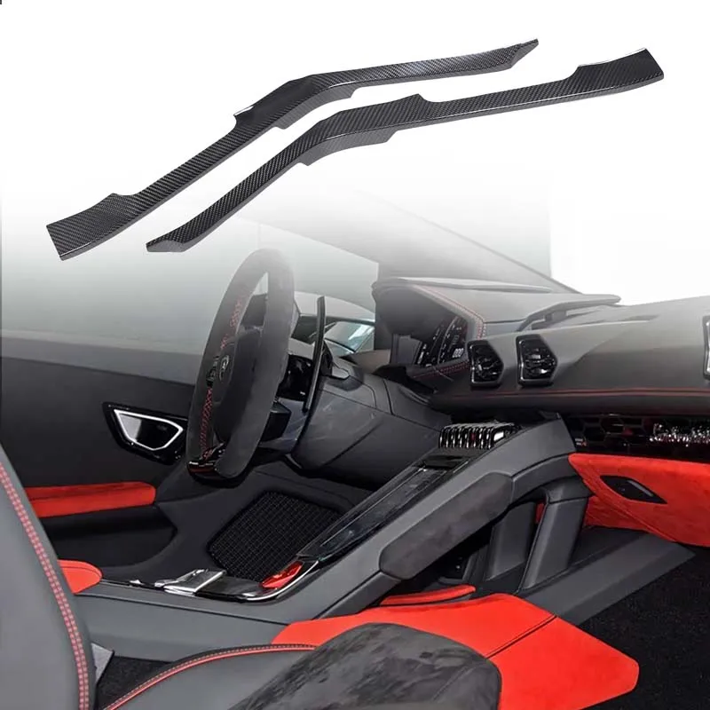 2Pcs Real Carbon Fiber For Lamborghini Huracan 580 2014-2021 Car Center Console Gear Side Trim Strip Sticker Car Accessories
