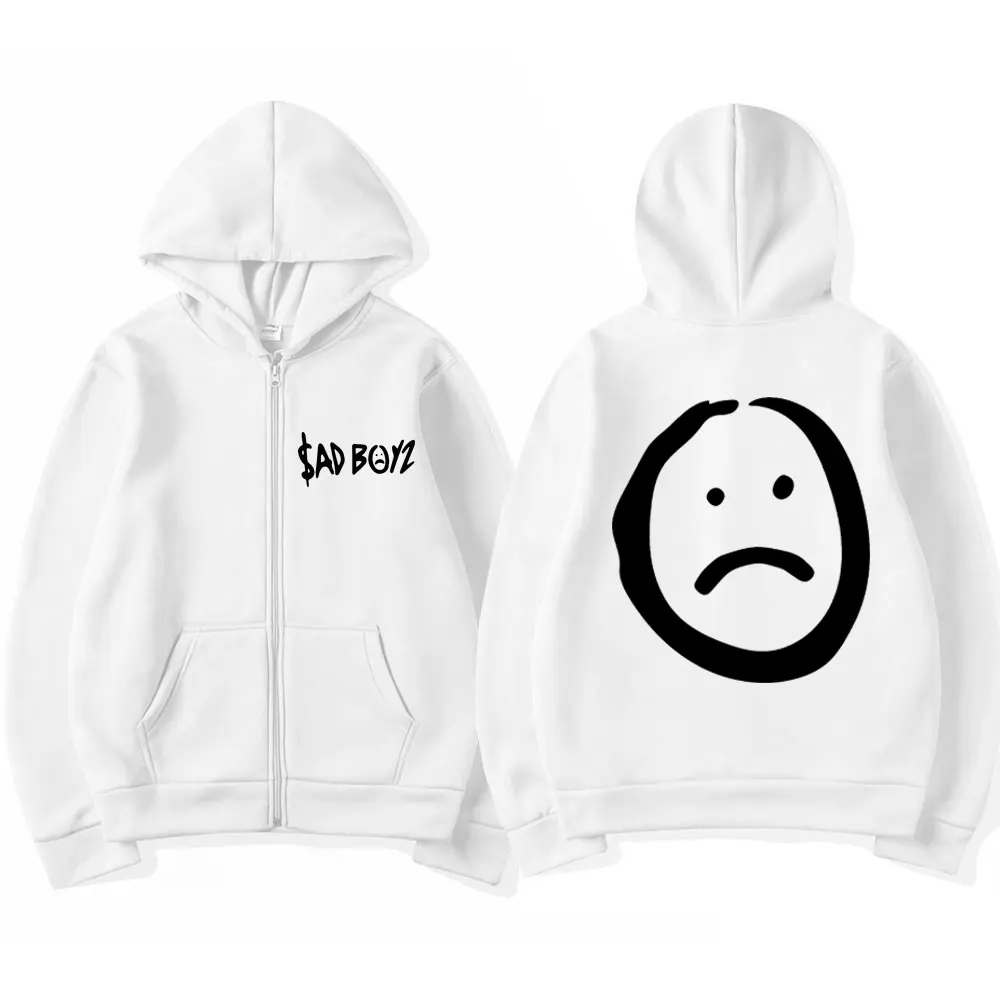 Junior H Sad Boyz Print Zipper Hoodie Trendy Harajuku Hip Hop Oversized Sportwear Men Women Casual Fleece Coats Streetwear Gifts