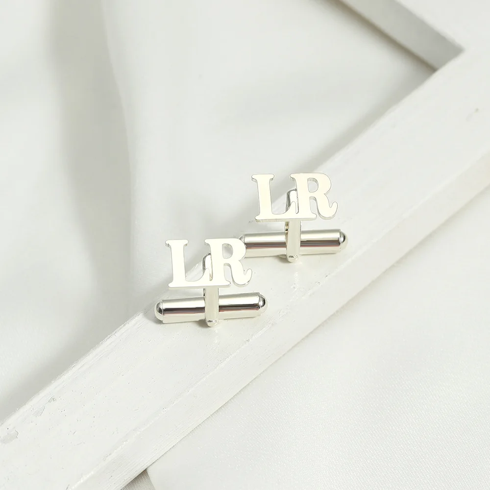 Luxury 925 Sterling Silver Personalize Initial Letter Engagement Cufflinks For Man Custom Wedding Cufflink Gifts Jewelry