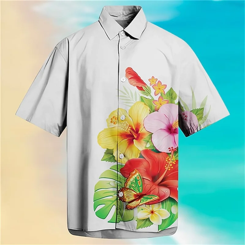 Summer 3D Print Floral Shirts Men Hawaiian Y2k Top Breathable Fashion Beach Vacation Men\'s Short Sleeved Blouse Casual Clothing