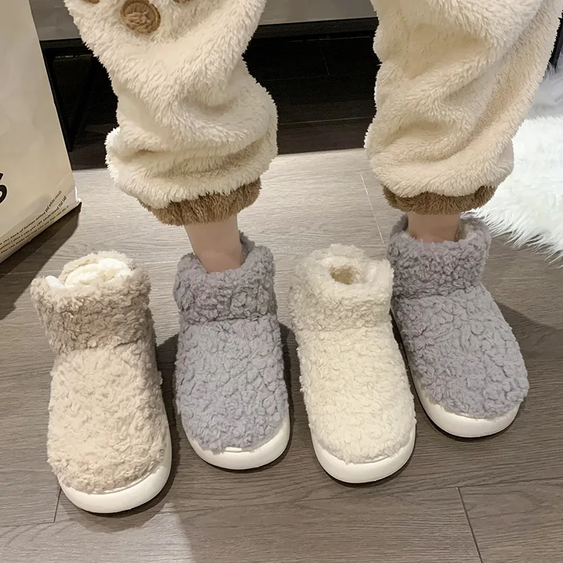 2024 New Furry Women Non Slip Shoes Warm Plush Winter Shoes Soft Female Indoor Slippers with Fur Boots Wholesale Dropshipping