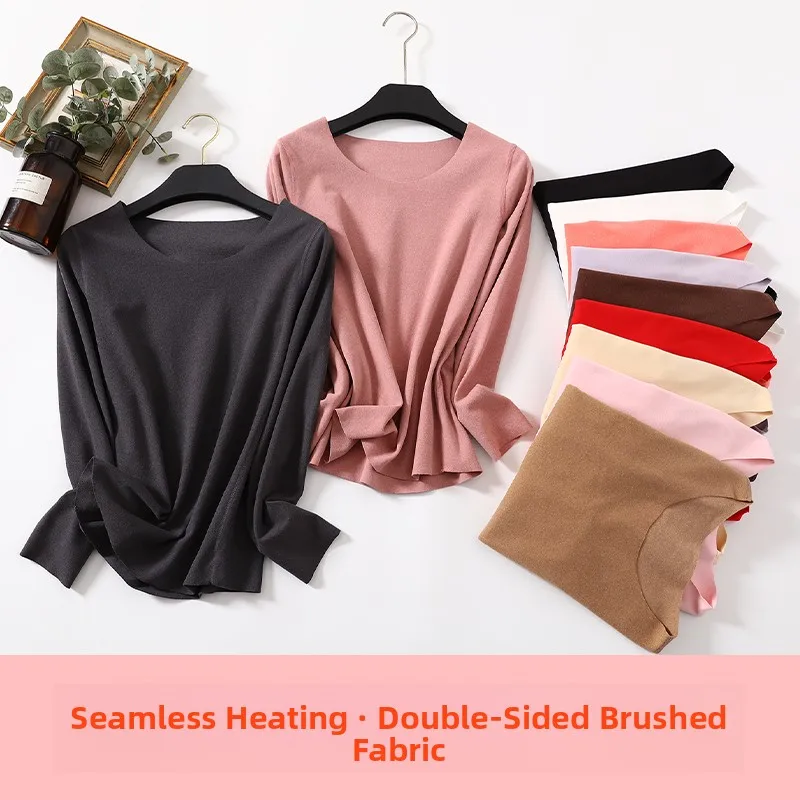 Double-Sided Fce Thiened Long Sve round Ne Warm Top T-shirt slim fit da donna Abbigliamento interno per l'autunno inverno