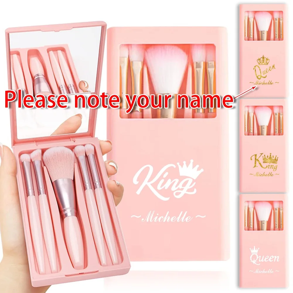 

Customized Name Portable Long Handled Makeup Brush Set Multi Function Beauty Tools Soft Bristle Brushes with Mirror