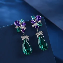 Long Water Drop Crystal Cubic Zirconia Leaf  Dangle Drop Earrings for Women Wedding Party Dress Jewelry CE12115