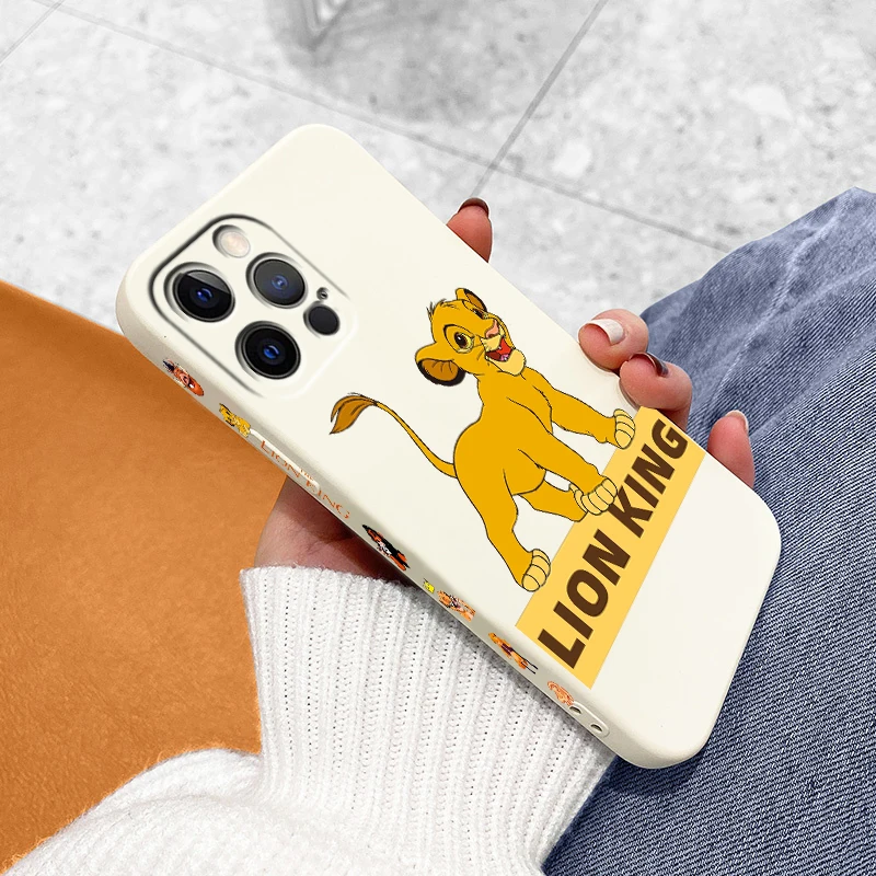 Disney Lion King Cartoon Animal Liquid Left Rope For Apple iPhone 15 14 13 12 11 XS XR X 8 7 SE Pro Max Plus Mini Soft