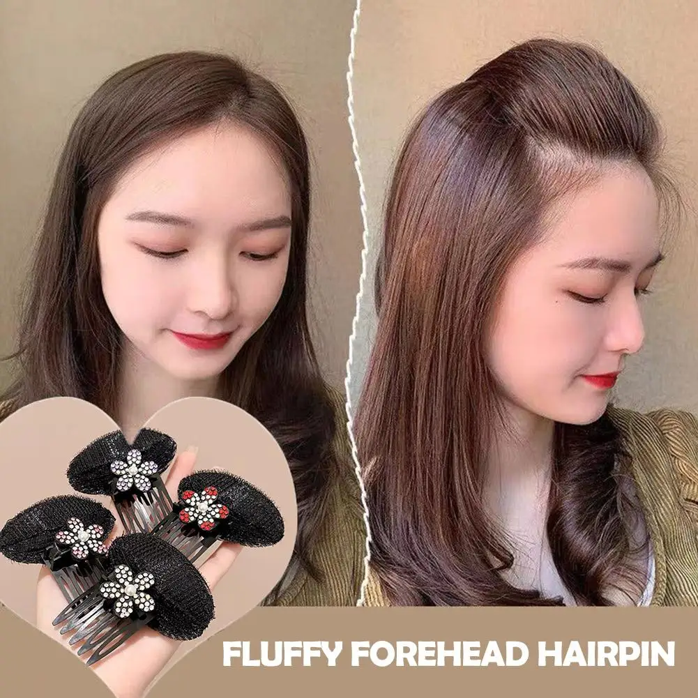 Invisible Fluffy Forehead Hairpin Flower Rhinestone Sponge Clip Insert Comb Volume Base For Women & Girls Puff Hair Accesso F3F3