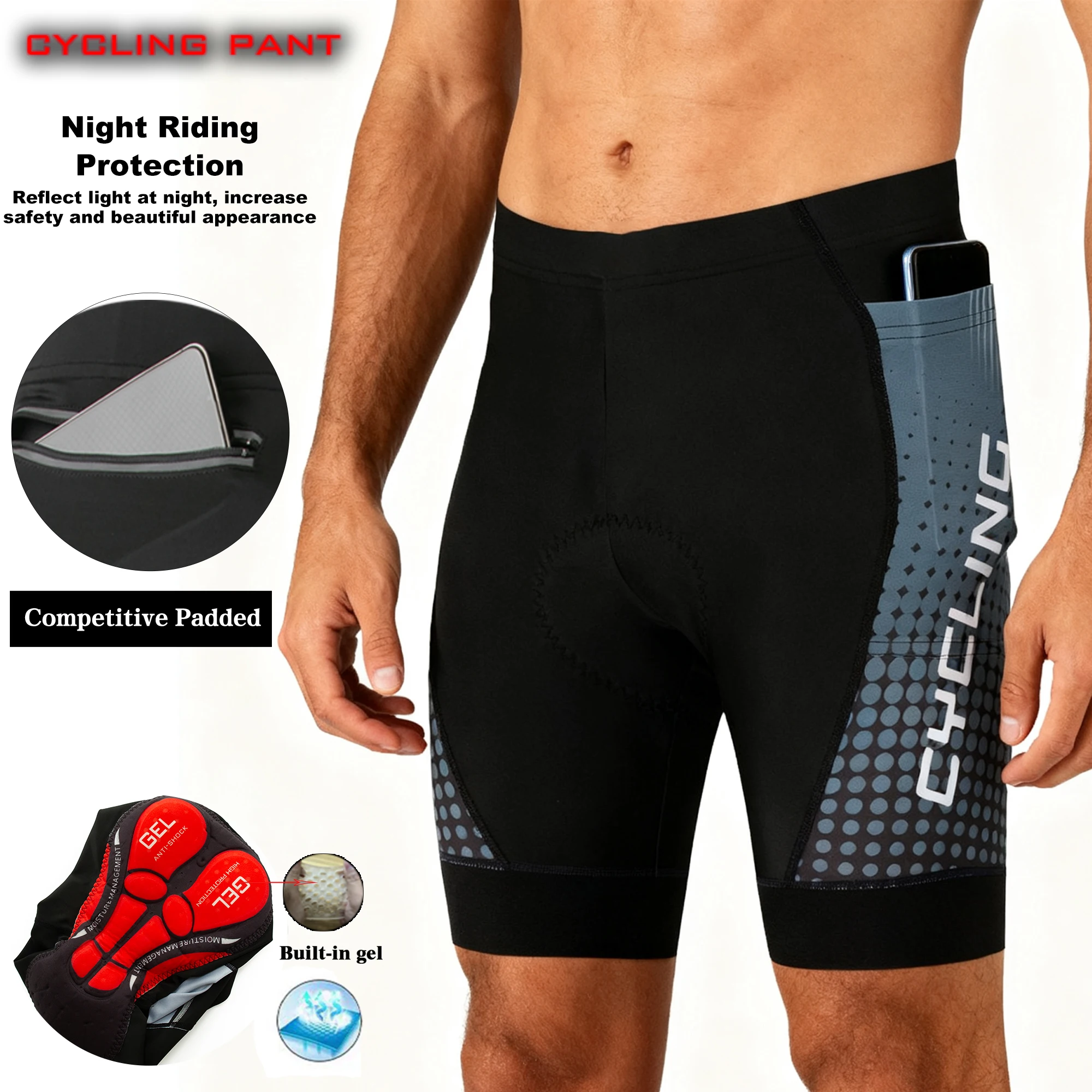 

Men’s 3 Pockets Tight Cycling Shorts High Elastic Breathable Biking Tights