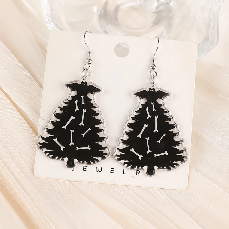 1Pair Christmas Woman Dangle Earrings Acrylic Black White Tree Santa Claus Drop Earrings For Girl Birthday Gift
