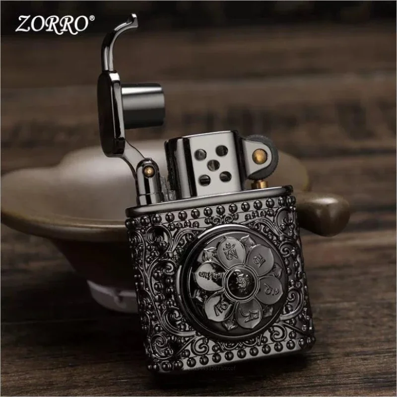 Zorro Windproof Kerosene Lighter Good Luck Zodiac Chinese Style Gasoline Lighter Rotating Toy Lighter Men\'s Business Gift