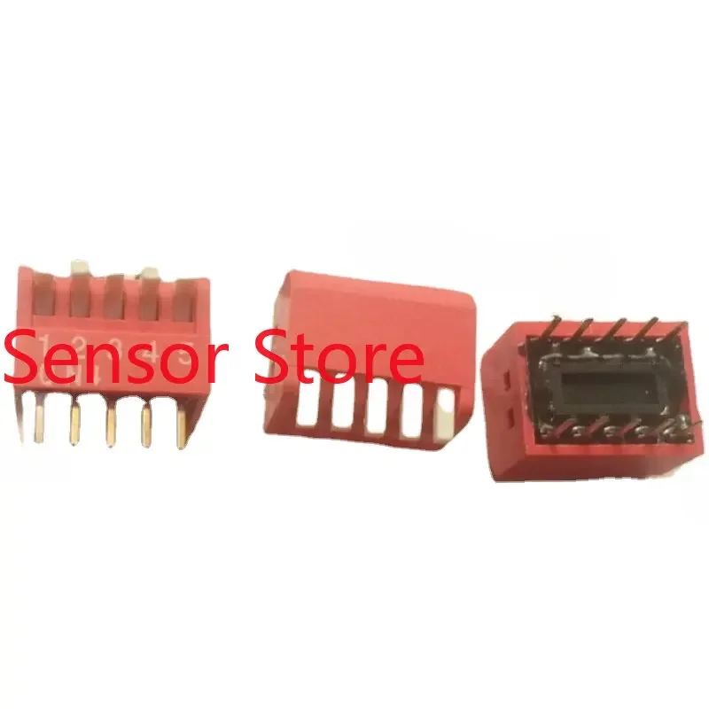 

10PCS DIP Switch 5 Position Piano Key Type 5P Side Dial 2.54mm Pitch Red