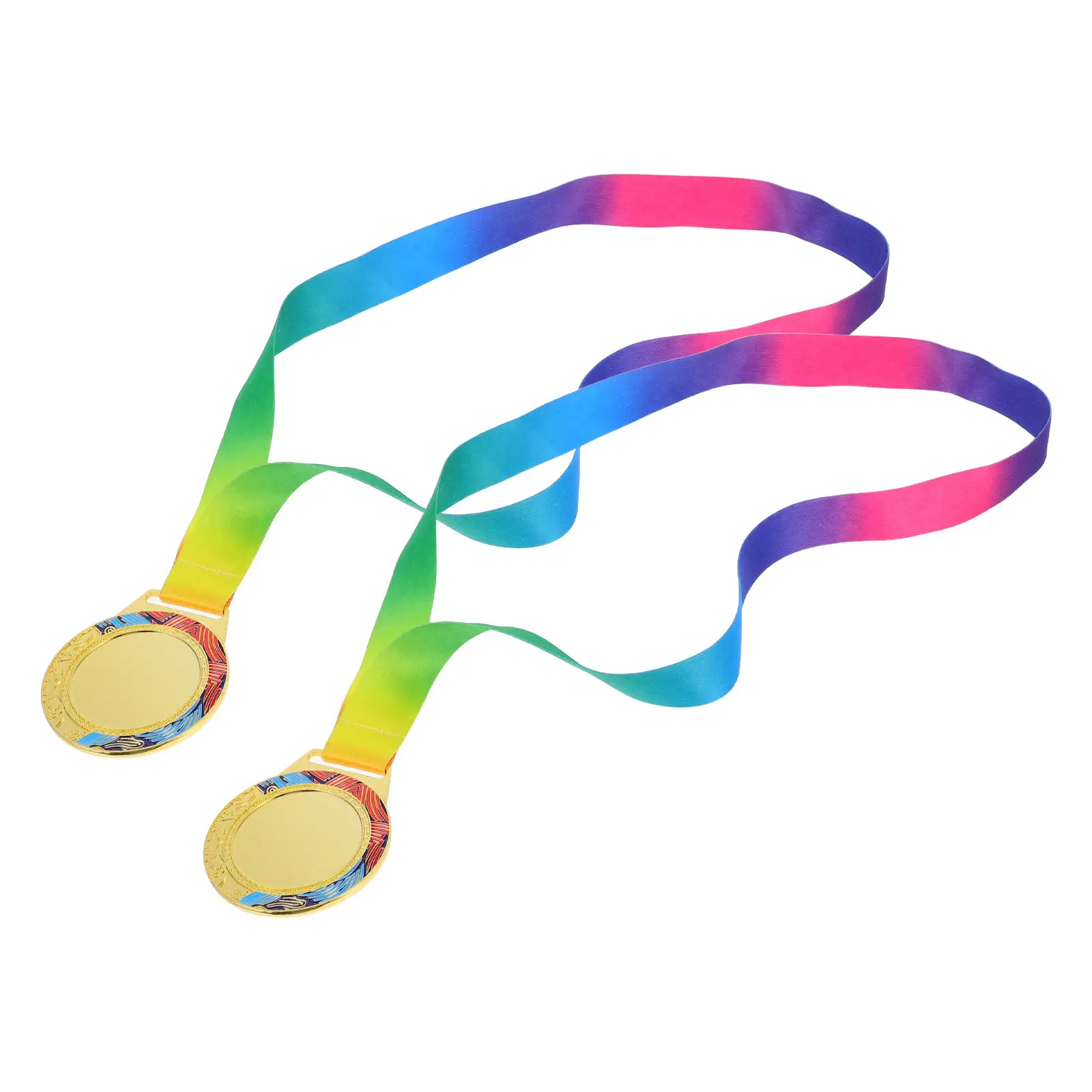 

2Pcs Gold Award Medals Zinc Alloy Sports Winner Medals Ribbon Marathon Soccer Basketball Tournament Athletic Competition Medal