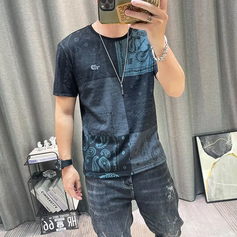 Fashion O-Neck Short Sleeve Printed Embroidery T-Shirts Men\'s Clothing 2024 Summer New Loose Casual Tops England Tee Shirt