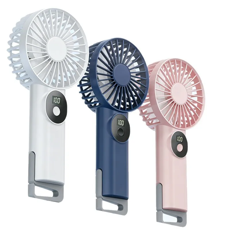 5 Levels Portable Handheld Fan LED Screen Outdoor Air Cooling Fan with Buckle for Home Office Outdoor USB-C Rechargeable Fans