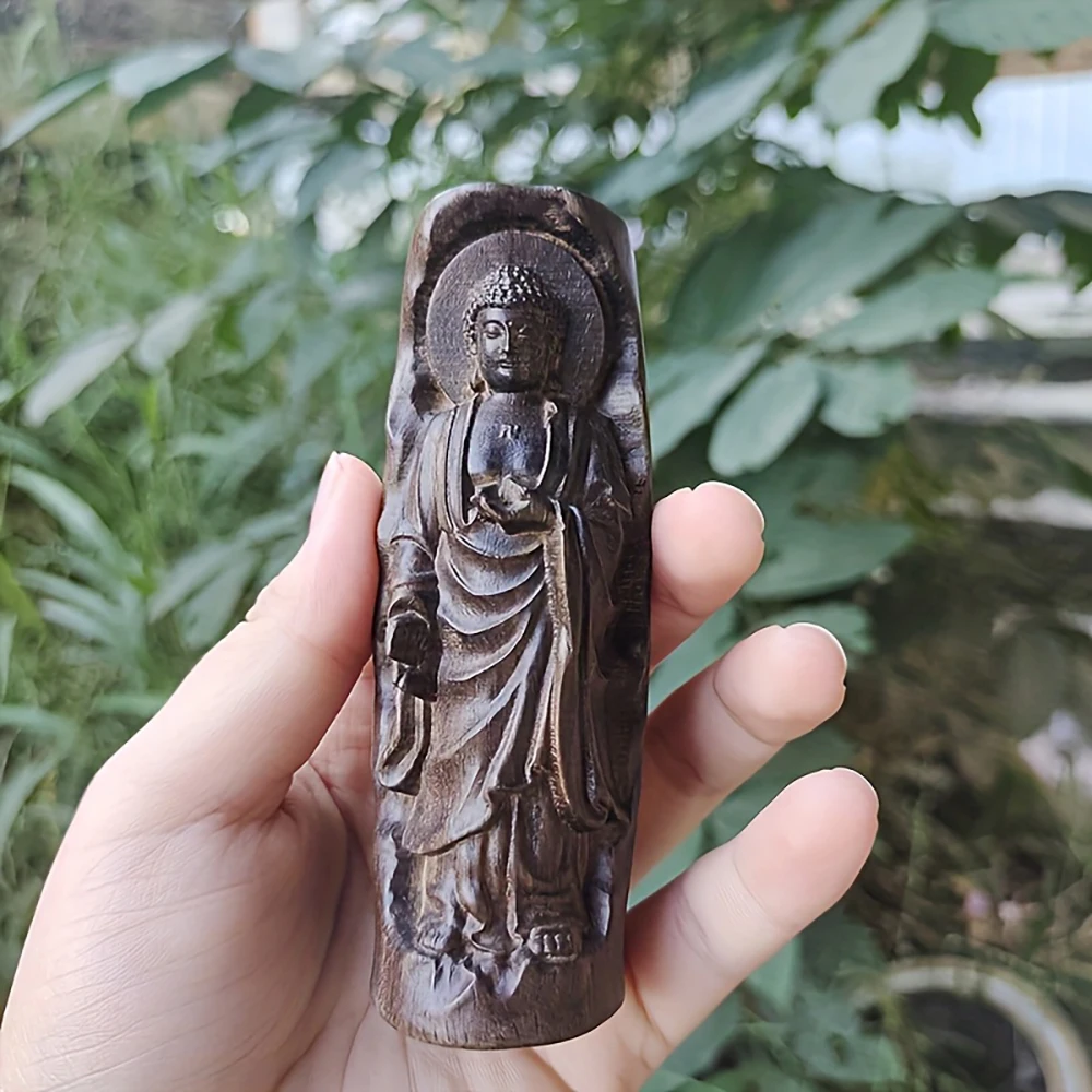 Hand-Carved Wooden Shakyamuni Buddha Crafts and Ornaments, Suitable for Home, Living Room, Office, and Desktop Decorations, Crafts and Gifts for Hand-Held Crafts and Gifts