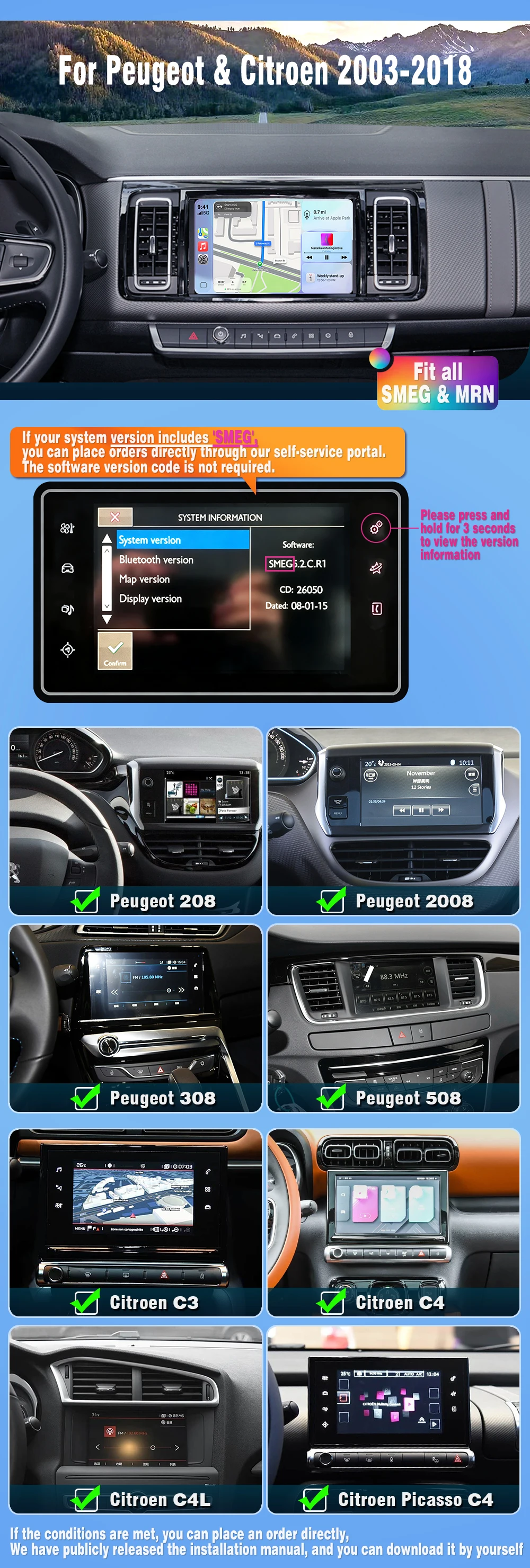 AUTOTOP Drahtlose CarPlay Android Auto Interface für Peugeot Citroen DS SMEG MRN 208 508 3008 5008 C4 C5 C8 DS3 DS4 DS5 Airplay – Detail 2