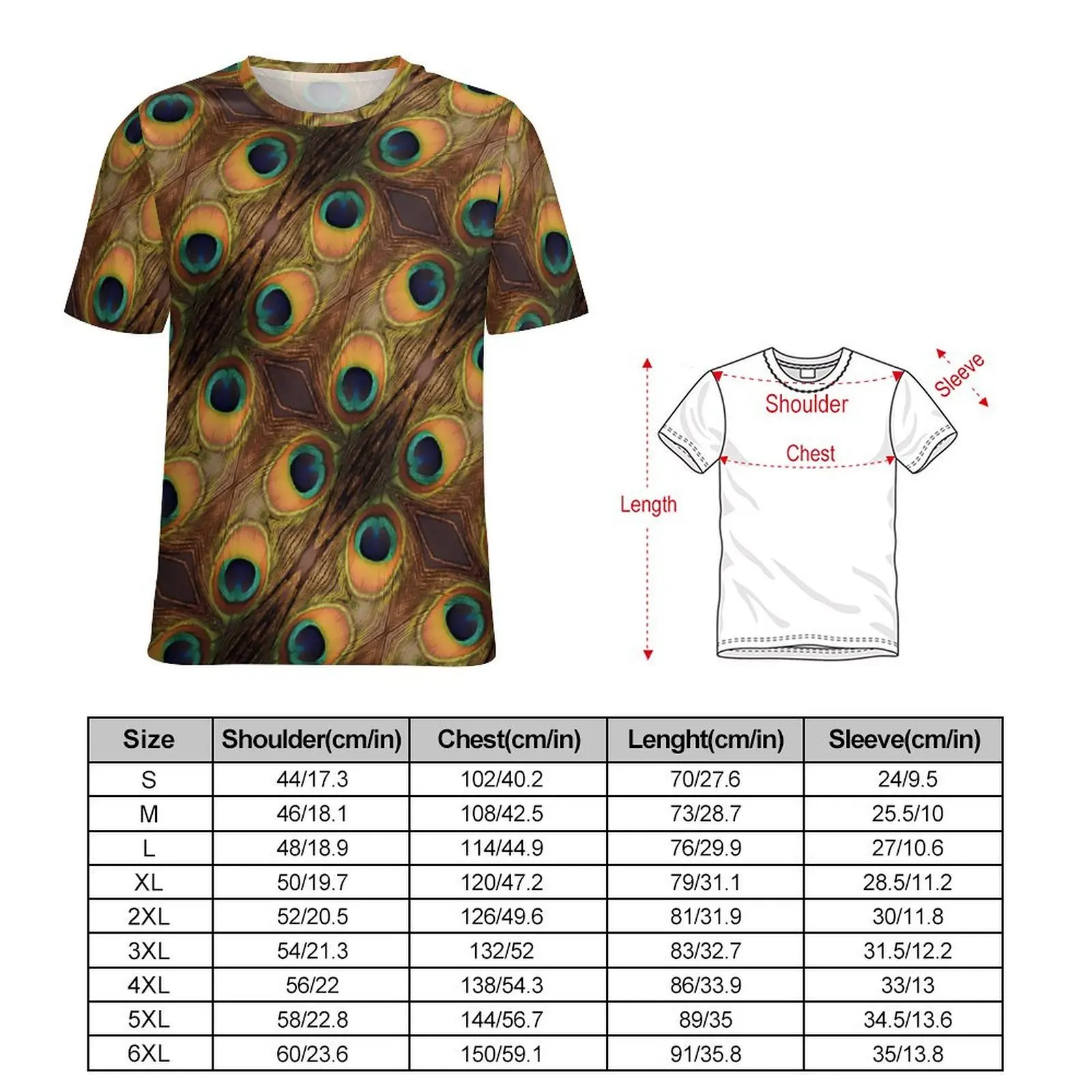 Beach T Shirt Colorful Peacock Feathers T Shirts Green Gold Y2K Casual Vintage Tee Shirt For Men Short-Sleeve Oversized Tops