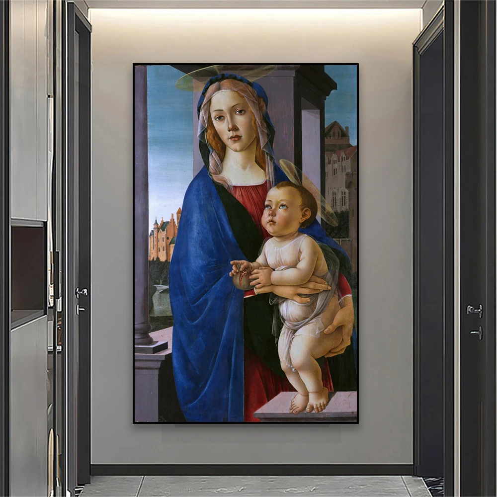 Classical Oil Painting The Virgin and Child Poster By Alessandro Botticelli Print Vintage Canvas Painting Home Gallery Decor