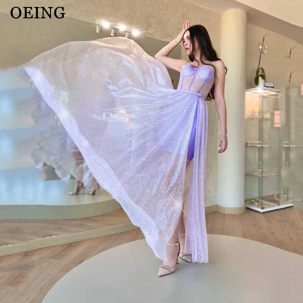 

OEING Simple Lavender Tulle A Line Prom Dress 2024 Sweetheart Evening Dresses Elegant Ankle Length Party Gowns Two Pieces