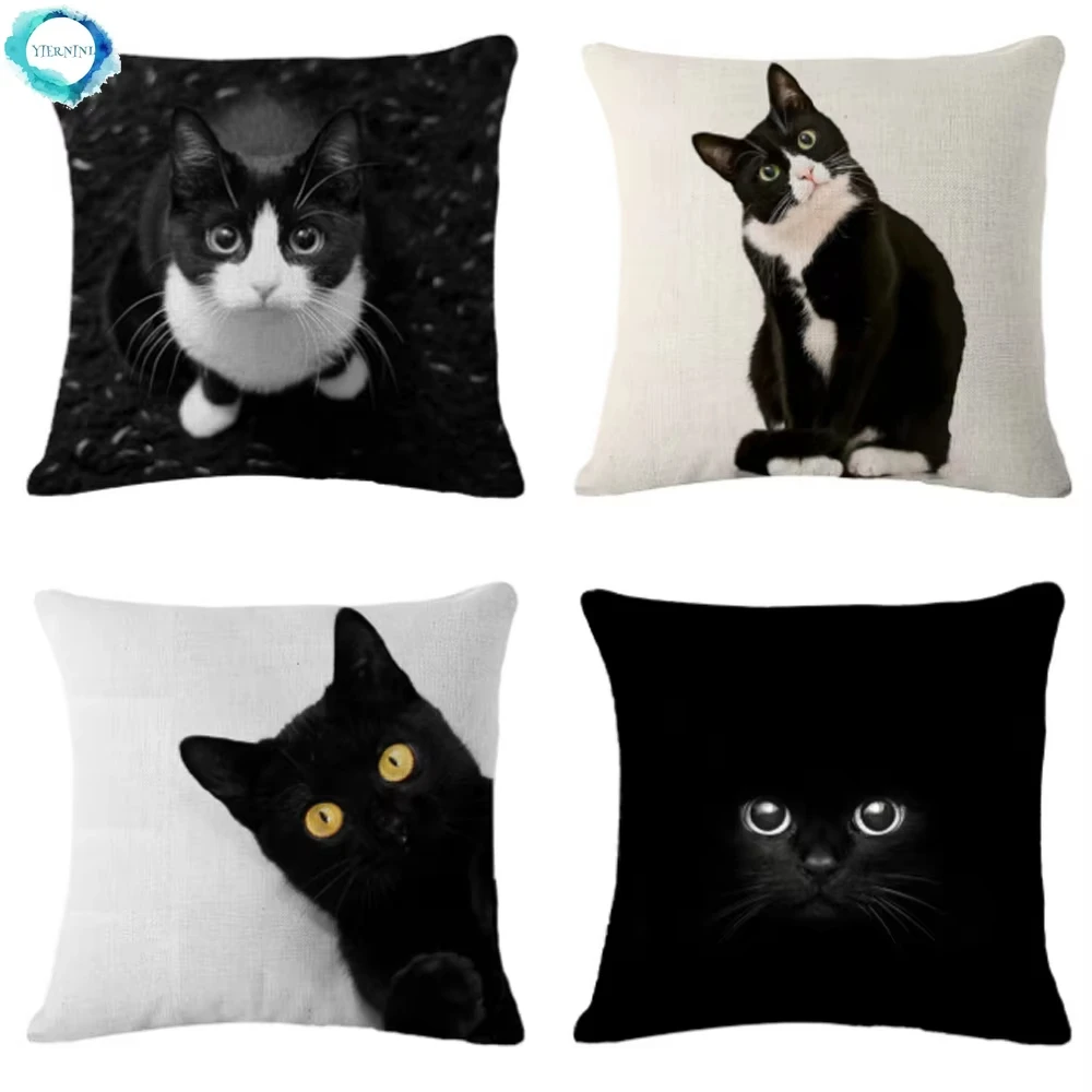 Cat Print Double-Sided Pillow Cover: Polyester 2D Pattern, Minimalist Pet Style. Gift—Ideal for Living Room/Kid’s Room Use,