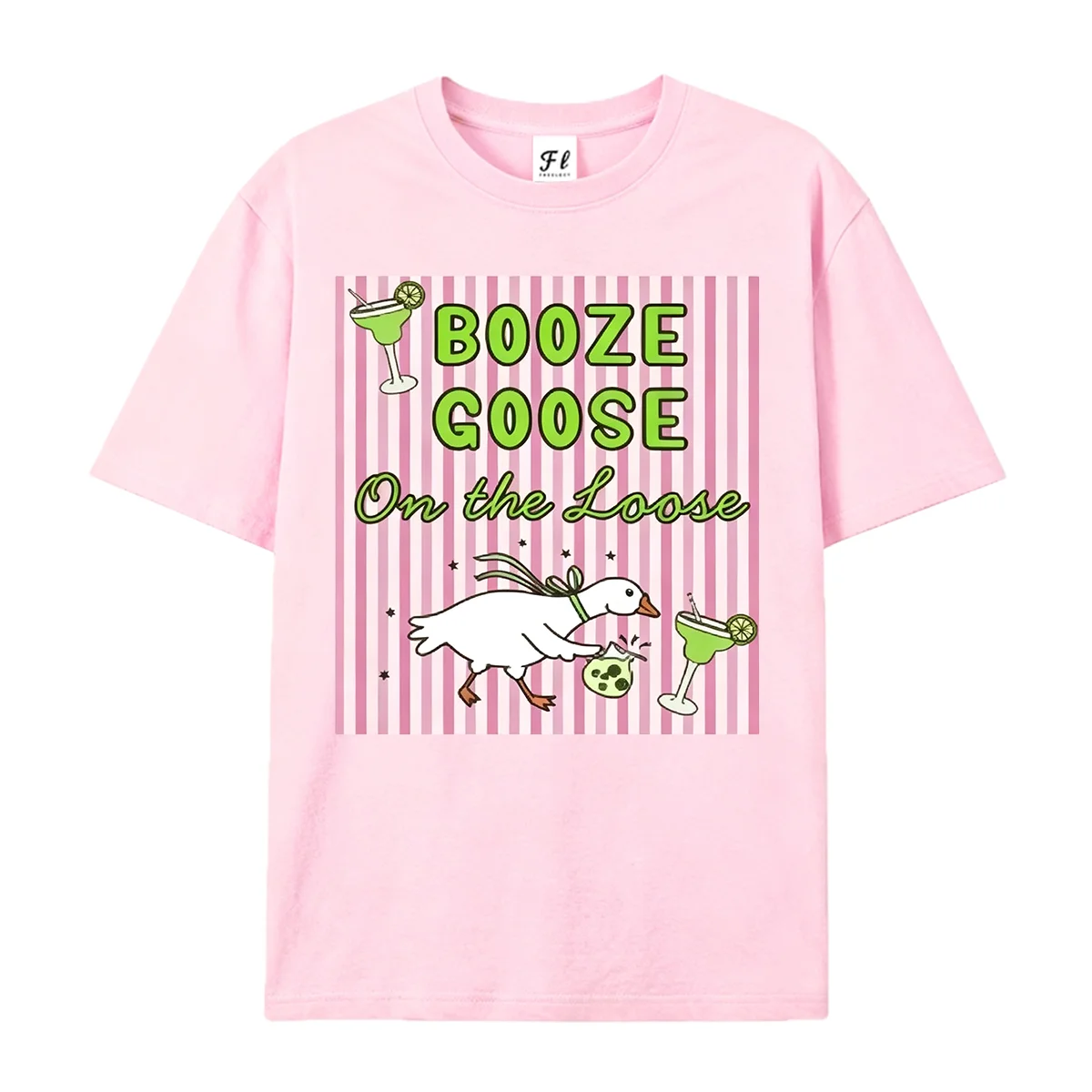 Booze Goose On The Loose T-shirt Funny Drunk Goose Margarita Cocktail Graphic Tee Women Casual Short Sleeve Cotton Party Shirt