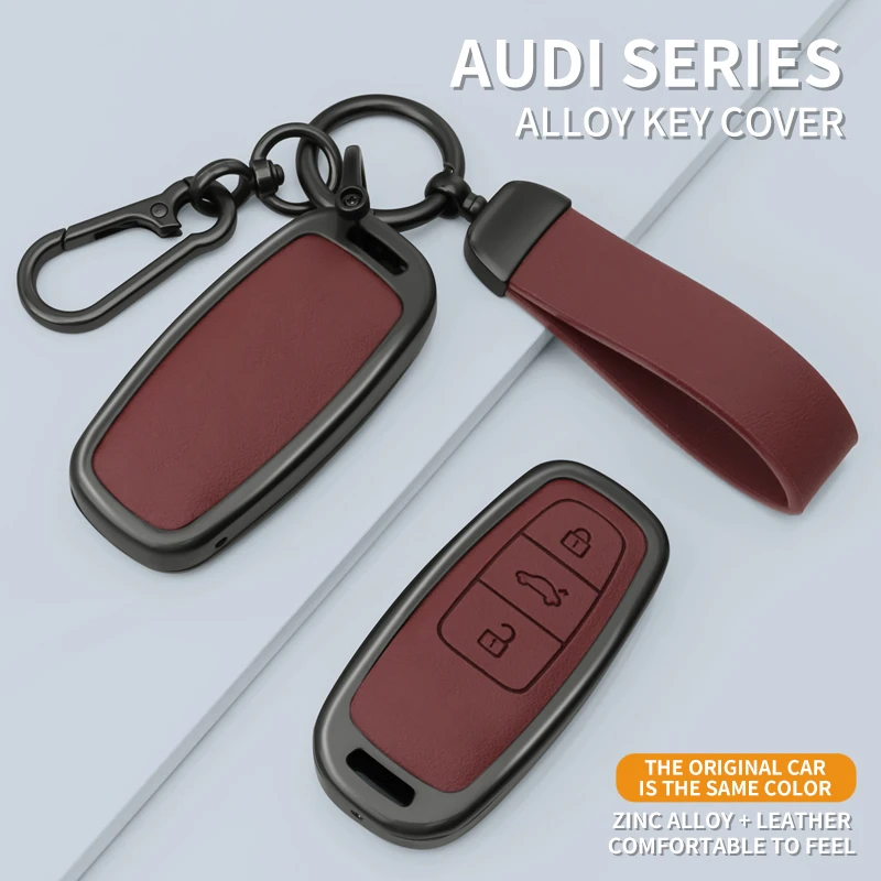 For Audi A3 A4 B6 B7 B8 A6 C5 C6 RS3 Q3 Q7 TT S3 Folding 3‑Button Remote Key Cover with Strap Hook Zinc Alloy Leather Key Case