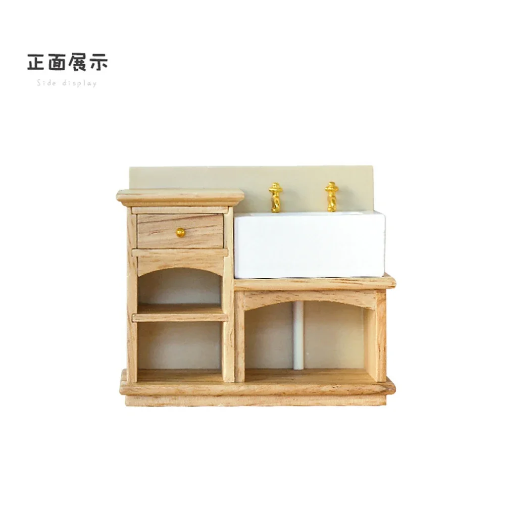 1Pcs 1/12 Dollhouse Miniature Accessories Mini Wooden Wash Stand Model Washbasin Toys for Doll House Decoration